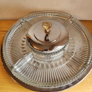 Kromex Chrome Retro Server Relish Appetizer Dinnerware Vegetable Rotating Tray